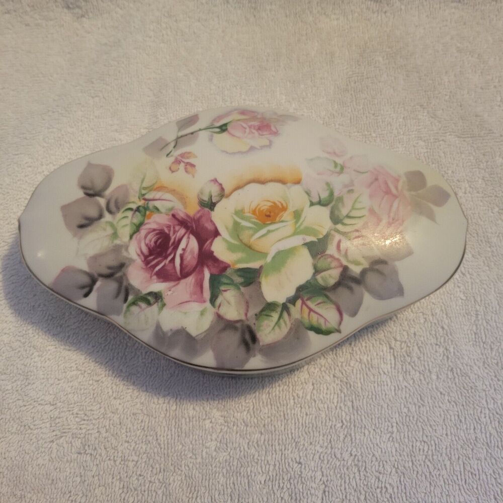 Porcelain Lidded Floral Jewelry Trinket Box ArnartCreation Japan Antique Vintage